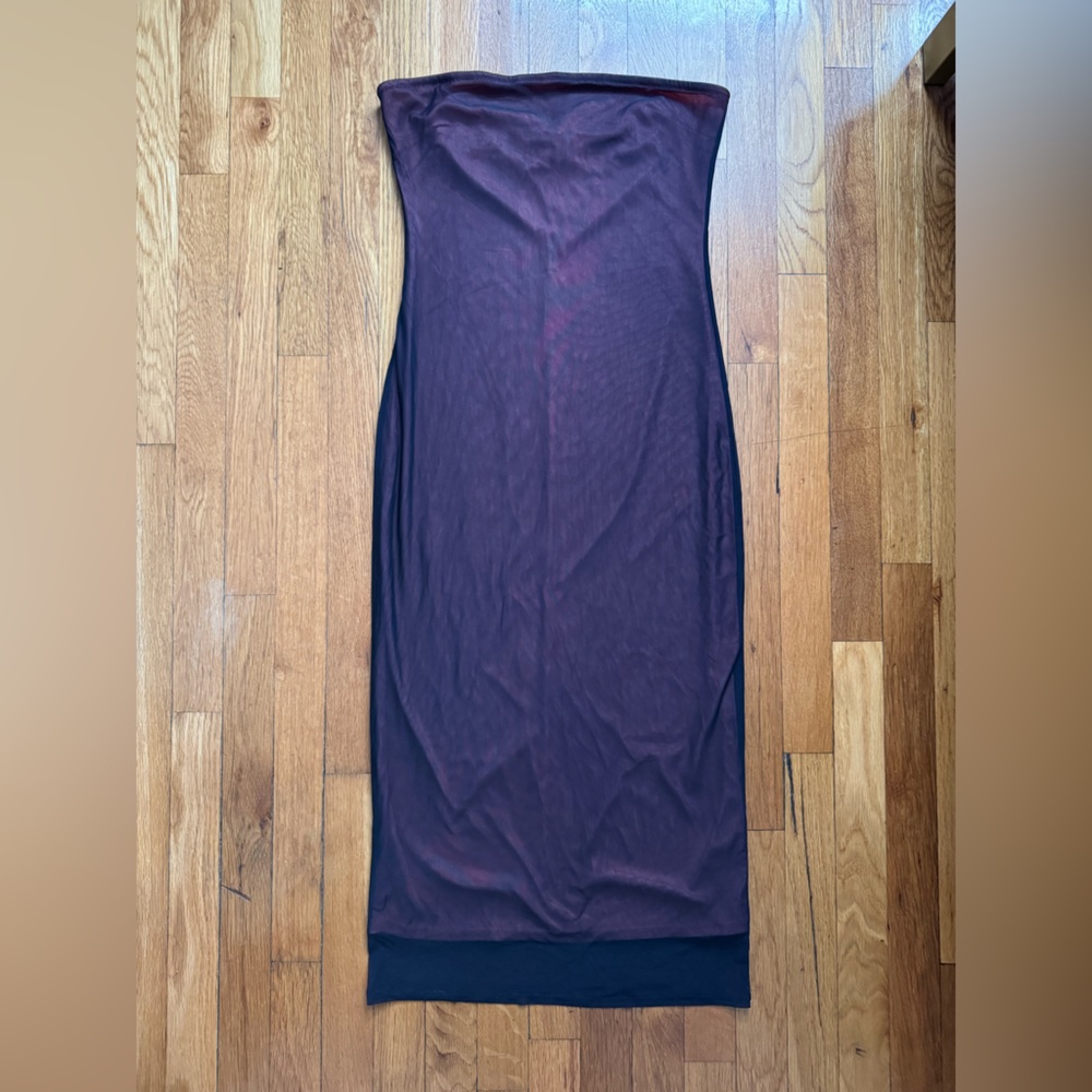Pink & black mesh strapless bodycon dress